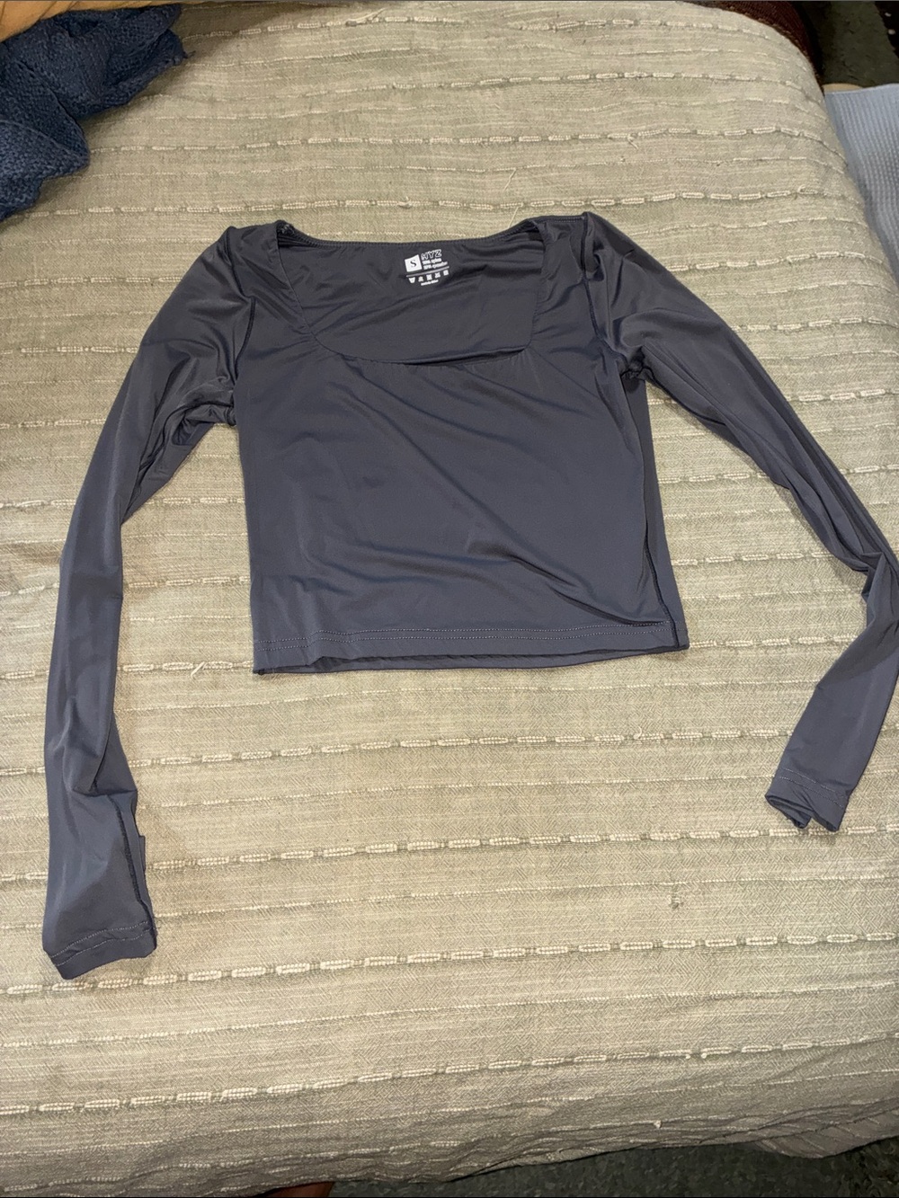 Long Sleeve Square Neck Crop Top - Charcoal